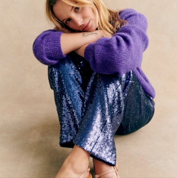 Sezane Georgio Trousers in Storm Blue Sequins size 46 - Picture 5 of 13